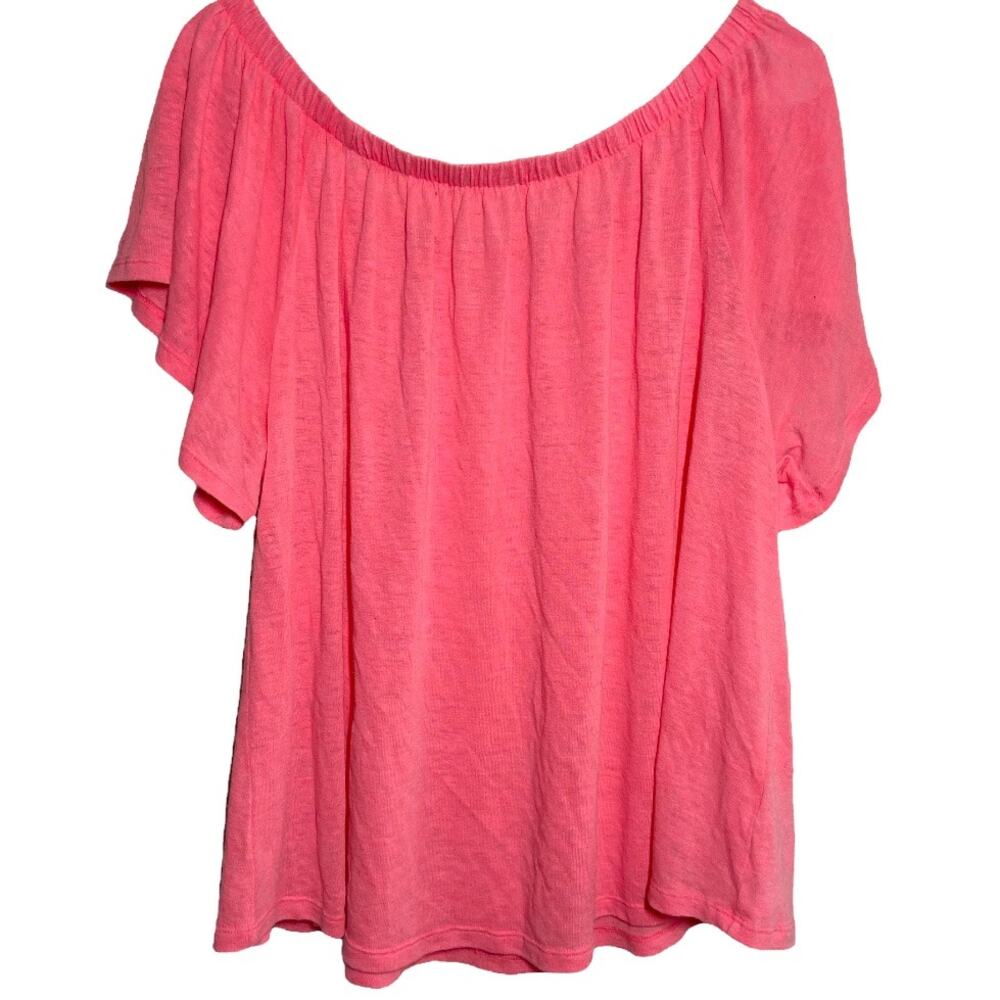 Gap Linen Blend Blouse T-Shirt Neon Pink Flowy Off Shoulder XLarge